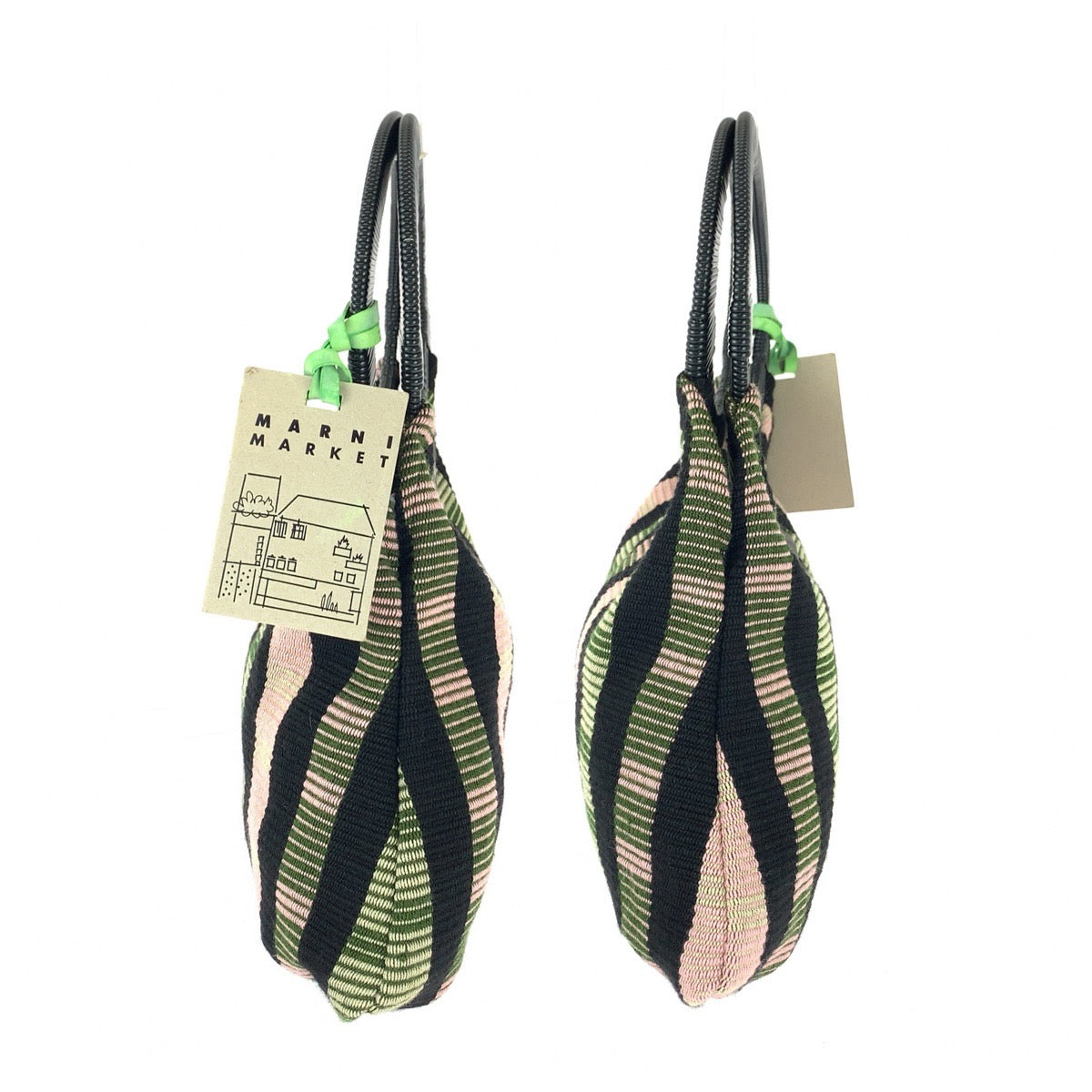 25663
MARNI マルニ MARNI MARKET BOAT BAG ブラック グリーン ピンク コットン / プラスチック ハンドバッグ レディース A17