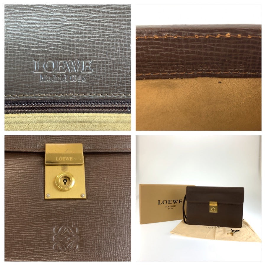 25666
LOEWE ロエベ アナグラム ブラウン ゴールド金具 レザー クラッチバッグ セカンドバッグ メンズ AB17