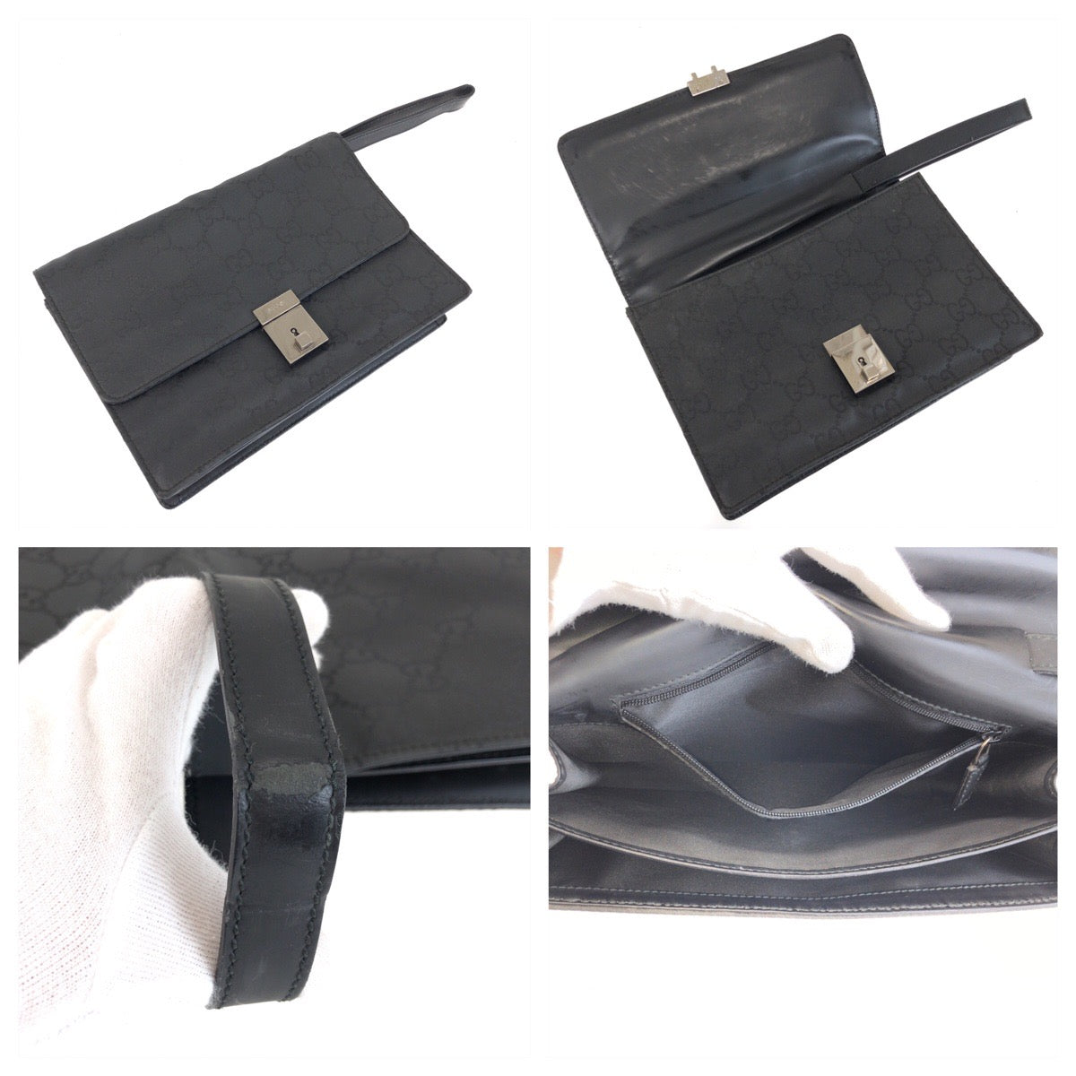 25667
GUCCI グッチ ブラック 黒 シルバー金具 GGキャンバス / レザー 018 1600 クラッチバッグ セカンドバッグ メンズ ABP28