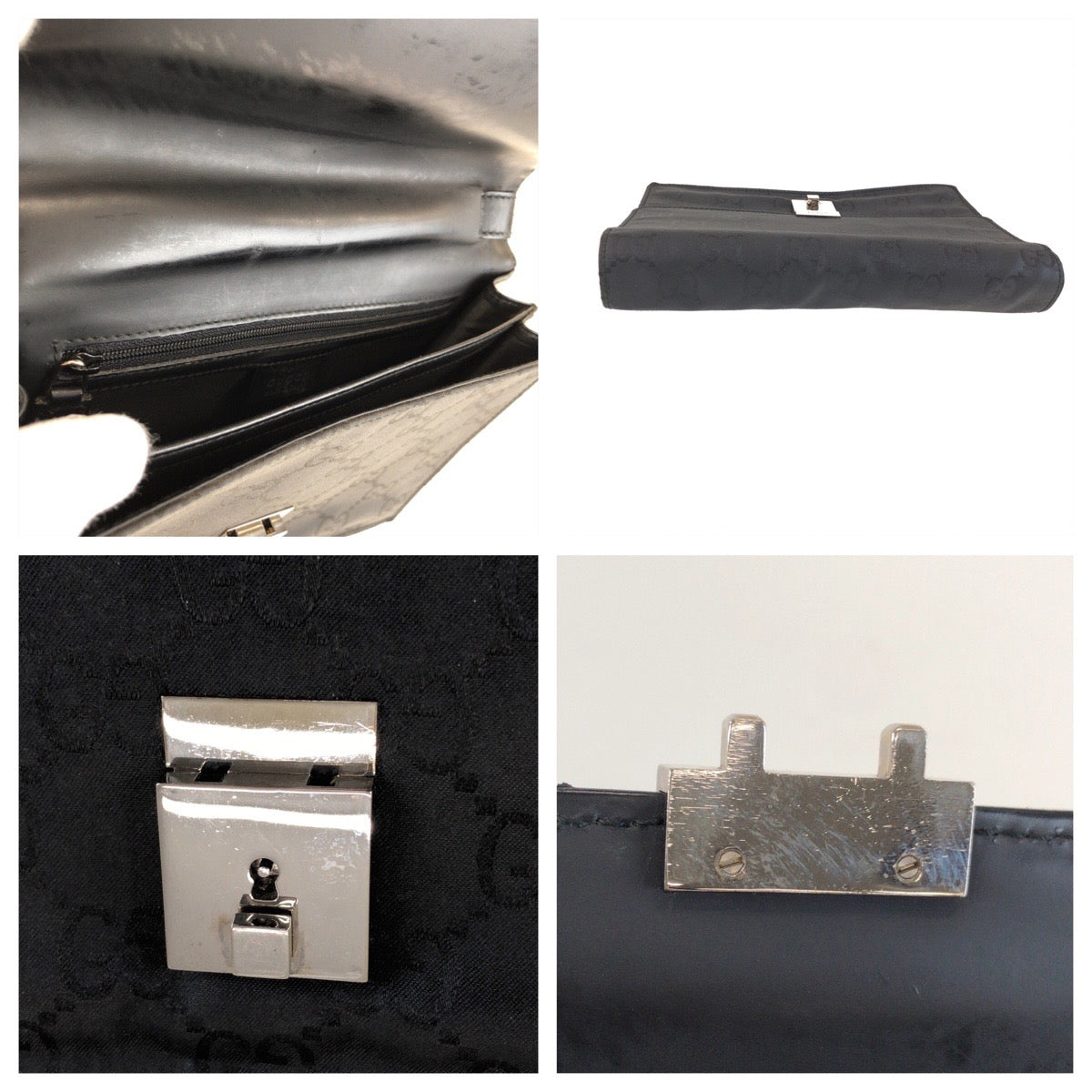 25667
GUCCI グッチ ブラック 黒 シルバー金具 GGキャンバス / レザー 018 1600 クラッチバッグ セカンドバッグ メンズ ABP28