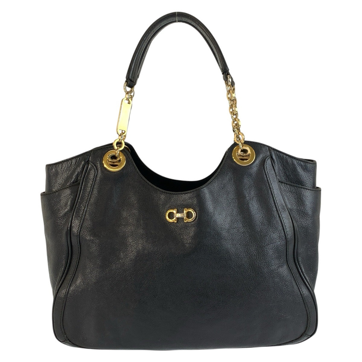 25673
Salvatore Ferragamo サルヴァトーレフェラガモ ガンチーニ ブラック 黒 ゴールド金具 レザー AB-21 B974 トートバッグ ショルダーバッグ レディース AB21