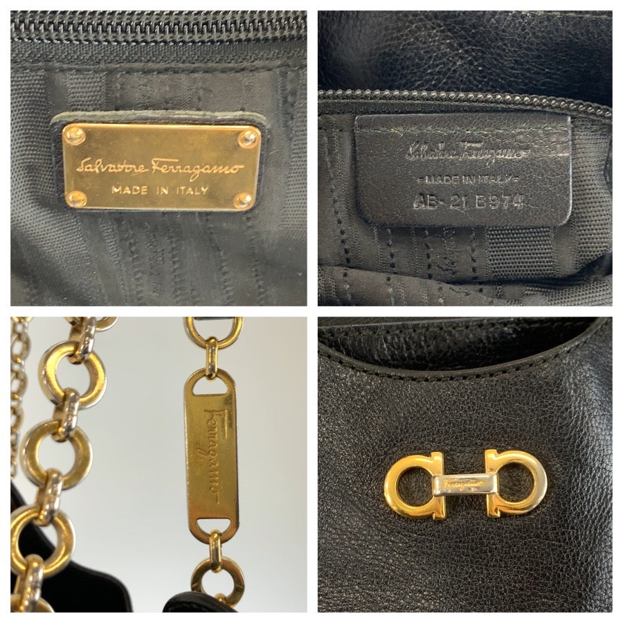 25673
Salvatore Ferragamo サルヴァトーレフェラガモ ガンチーニ ブラック 黒 ゴールド金具 レザー AB-21 B974 トートバッグ ショルダーバッグ レディース AB21