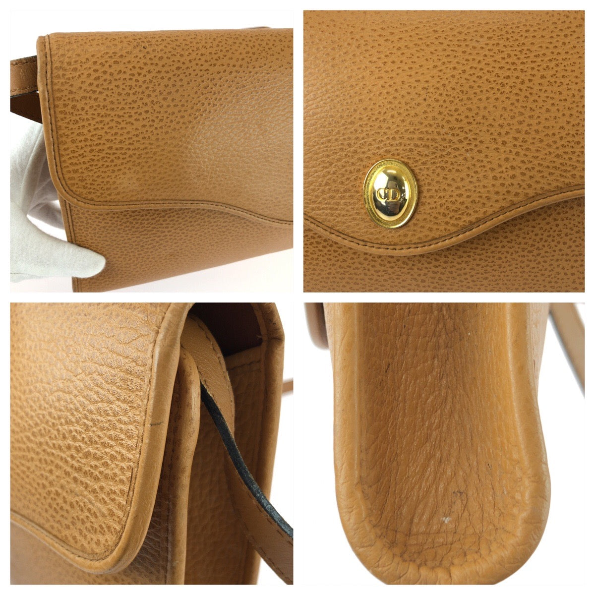 25676
Christian Dior クリスチャンディオール ヴィンテージ CDロゴ ブラウン キャメル ゴールド金具 レザー ショルダーバッグ レディース ABP28