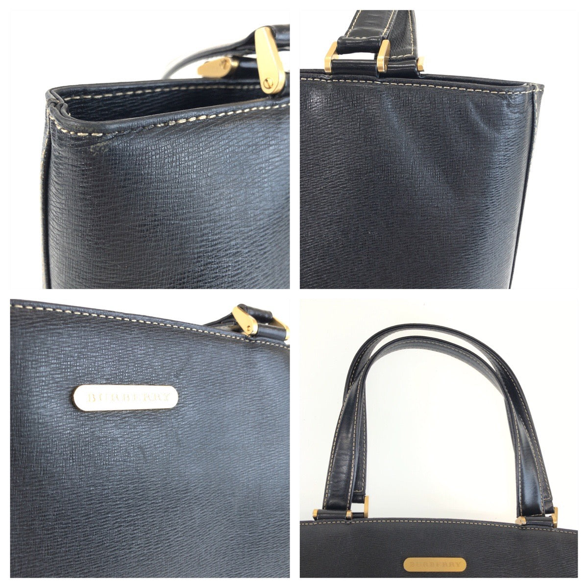 25679
BURBERRY バーバリー チェック柄 ブラック 黒 ゴールド金具 レザー トートバッグ ハンドバッグ レディース ABP28