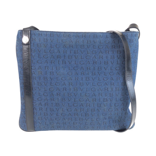 25680
BVLGARI ブルガリ ロゴマニア ブルー ブラック シルバー金具 キャンバス / レザー ショルダーバッグ メッセンジャーバッグ レディース ABP28