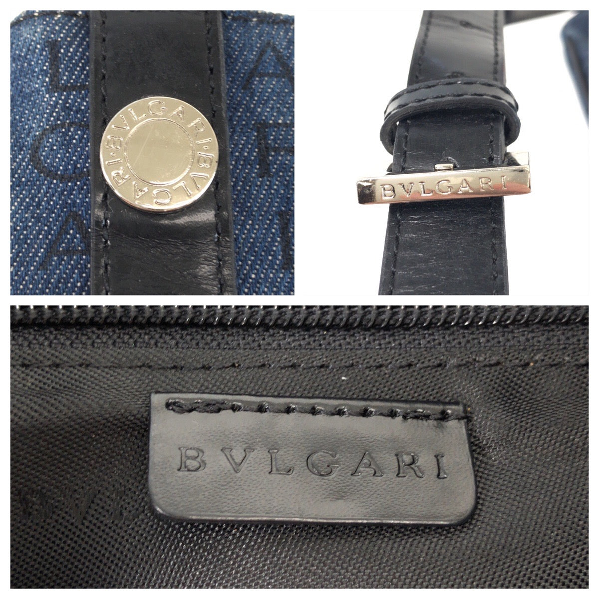 25680
BVLGARI ブルガリ ロゴマニア ブルー ブラック シルバー金具 キャンバス / レザー ショルダーバッグ メッセンジャーバッグ レディース ABP28