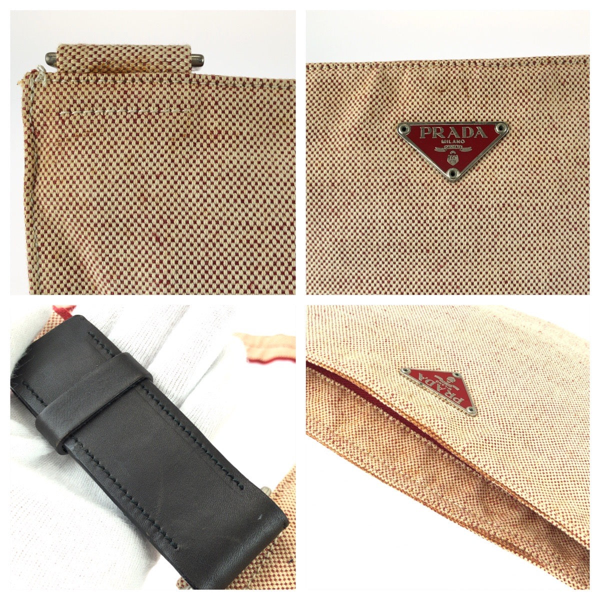 25681
PRADA プラダ 三角ロゴプレート ピンク レッド シルバー金具 キャンバス ショルダーバッグ メッセンジャーバッグ レディース AB28