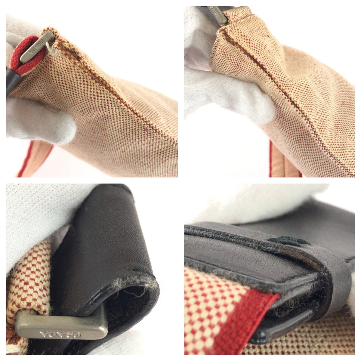 25681
PRADA プラダ 三角ロゴプレート ピンク レッド シルバー金具 キャンバス ショルダーバッグ メッセンジャーバッグ レディース AB28