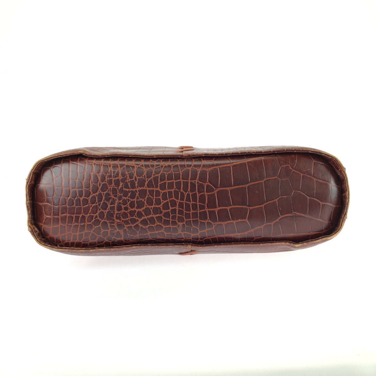 25682
YVES SAINT LAURENT イヴ サンローラン ヴィンテージ ホイップステッチ 型押し ブラウン ゴールド金具 レザー ショルダーバッグ レディース AB28