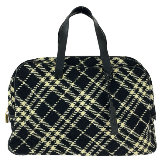 25683
BURBERRY バーバリー チェック柄 ブラック オフホワイト ゴールド金具 ウール / レザー ハンドバッグ ミニボストンバッグ レディース ABP28