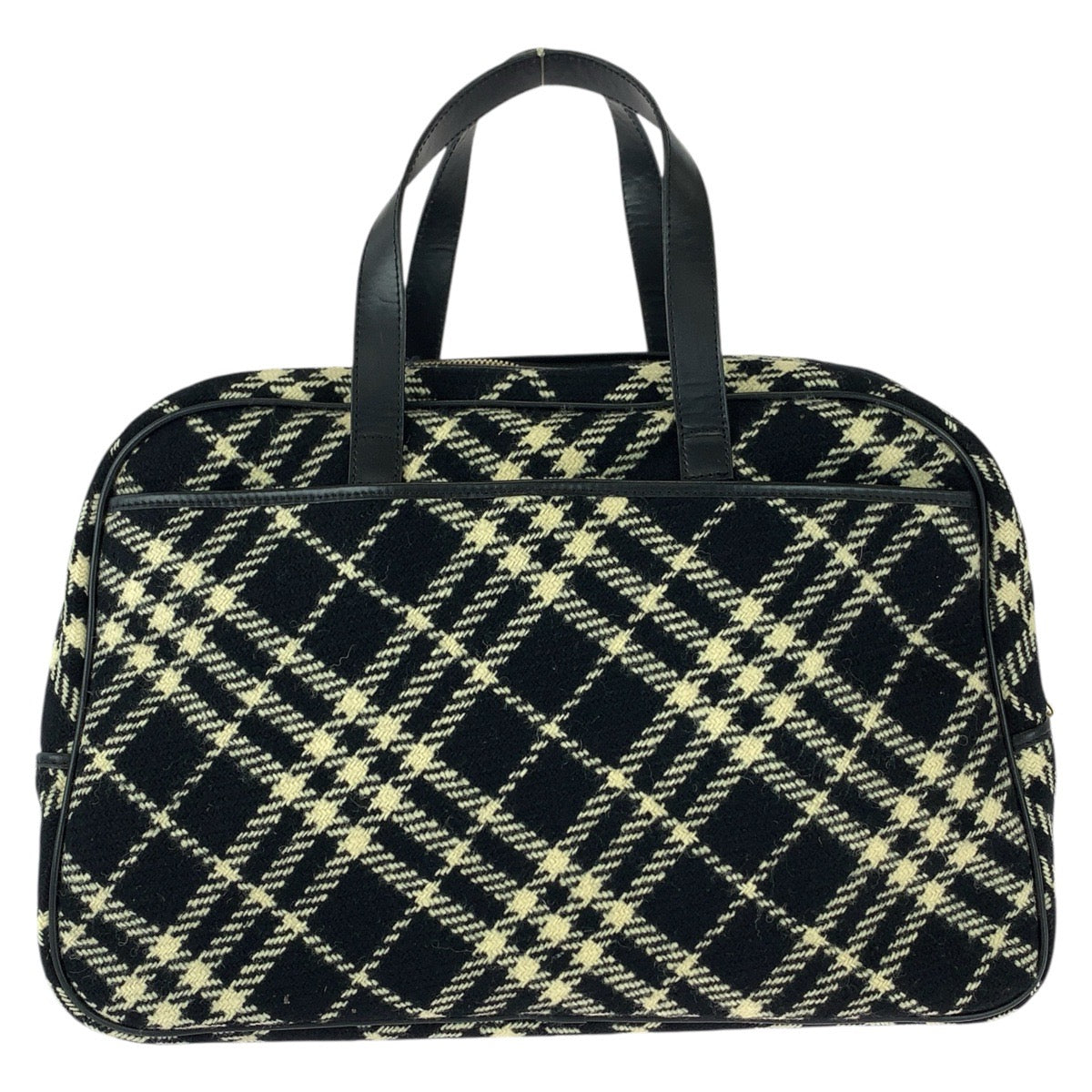 25683
BURBERRY バーバリー チェック柄 ブラック オフホワイト ゴールド金具 ウール / レザー ハンドバッグ ミニボストンバッグ レディース ABP28