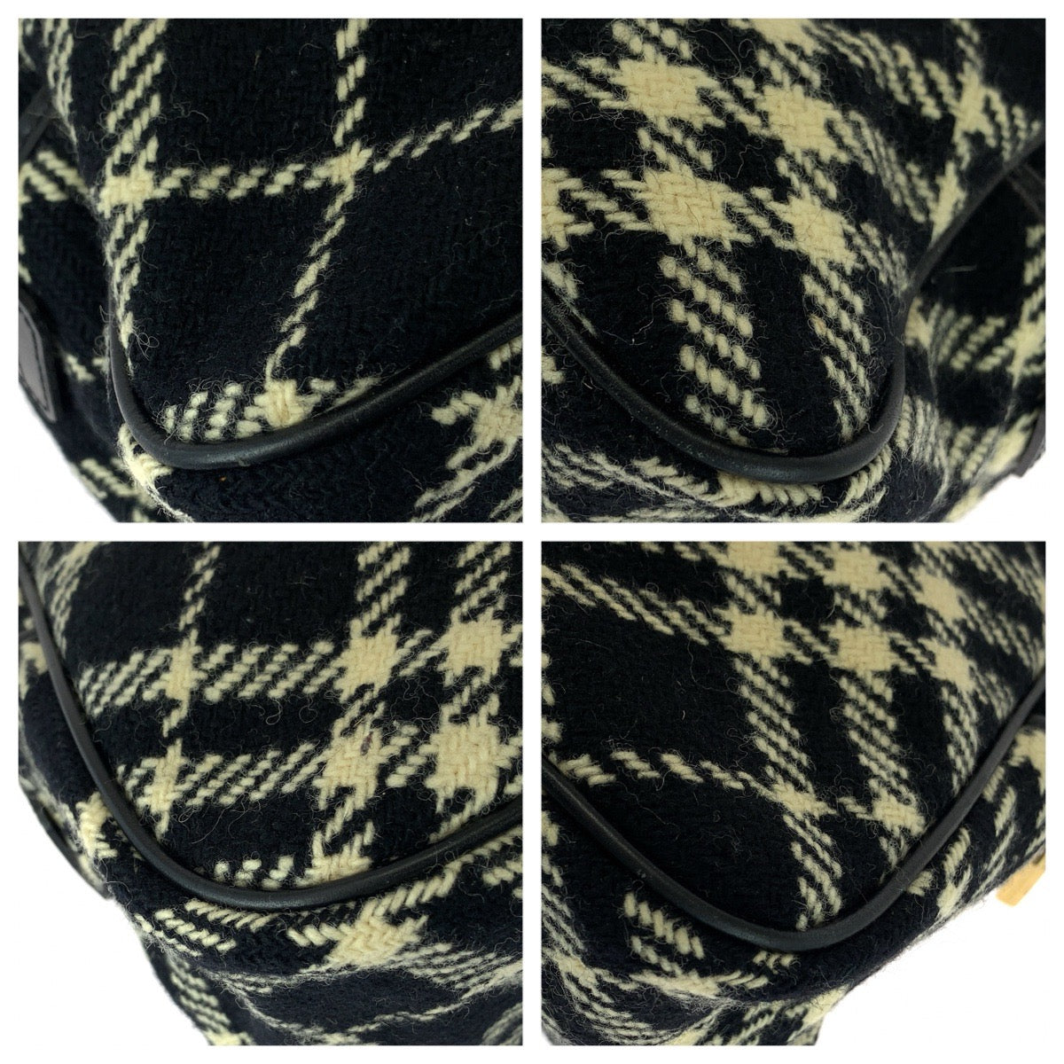 25683
BURBERRY バーバリー チェック柄 ブラック オフホワイト ゴールド金具 ウール / レザー ハンドバッグ ミニボストンバッグ レディース ABP28
