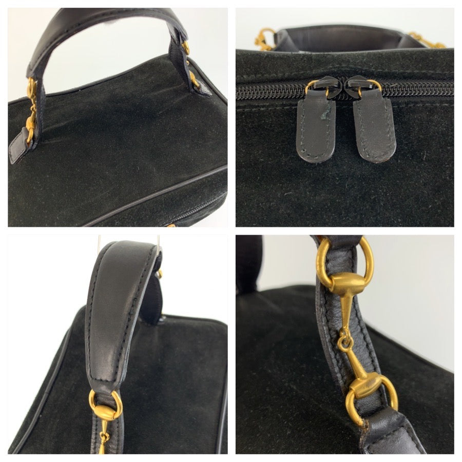 25685
GUCCI グッチ ホースビット ブラック 黒 ゴールド金具 スウェード / レザー 032 106 0140 ハンドバッグ バニティバッグ レディース AB28