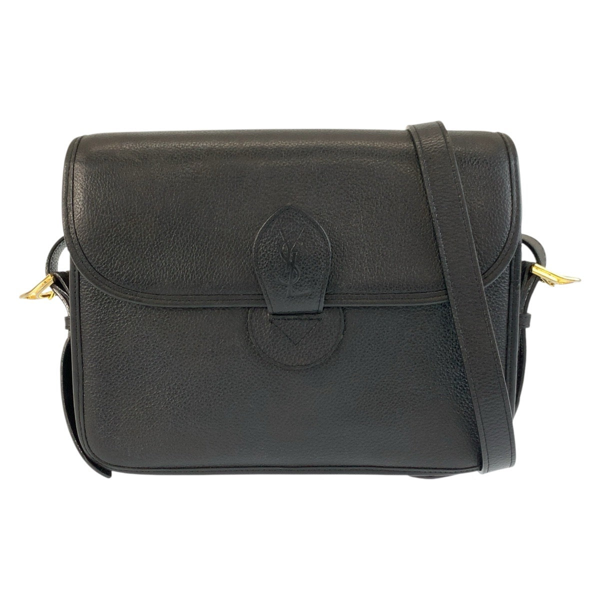 25687
YVES SAINT LAURENT イヴ サンローラン ヴィンテージ YSL ブラック 黒 ゴールド金具 レザー ショルダーバッグ ポシェット レディース ABP35