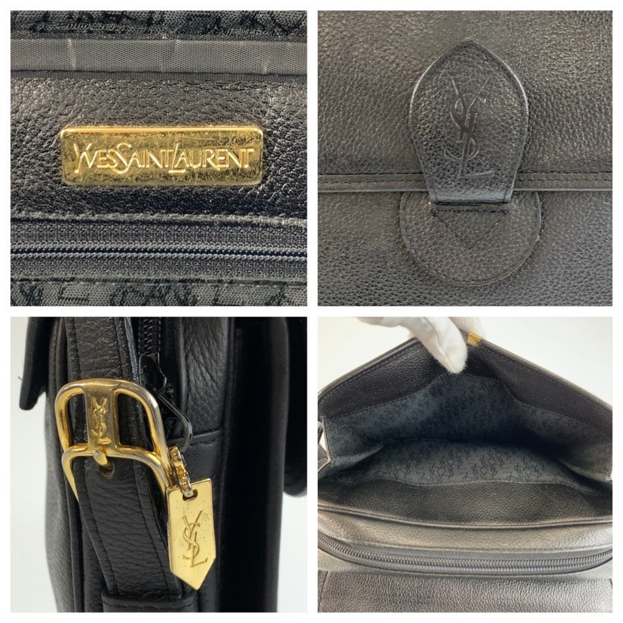 25687
YVES SAINT LAURENT イヴ サンローラン ヴィンテージ YSL ブラック 黒 ゴールド金具 レザー ショルダーバッグ ポシェット レディース ABP35