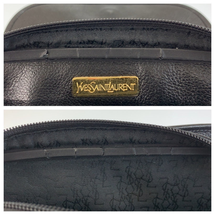 25687
YVES SAINT LAURENT イヴ サンローラン ヴィンテージ YSL ブラック 黒 ゴールド金具 レザー ショルダーバッグ ポシェット レディース ABP35