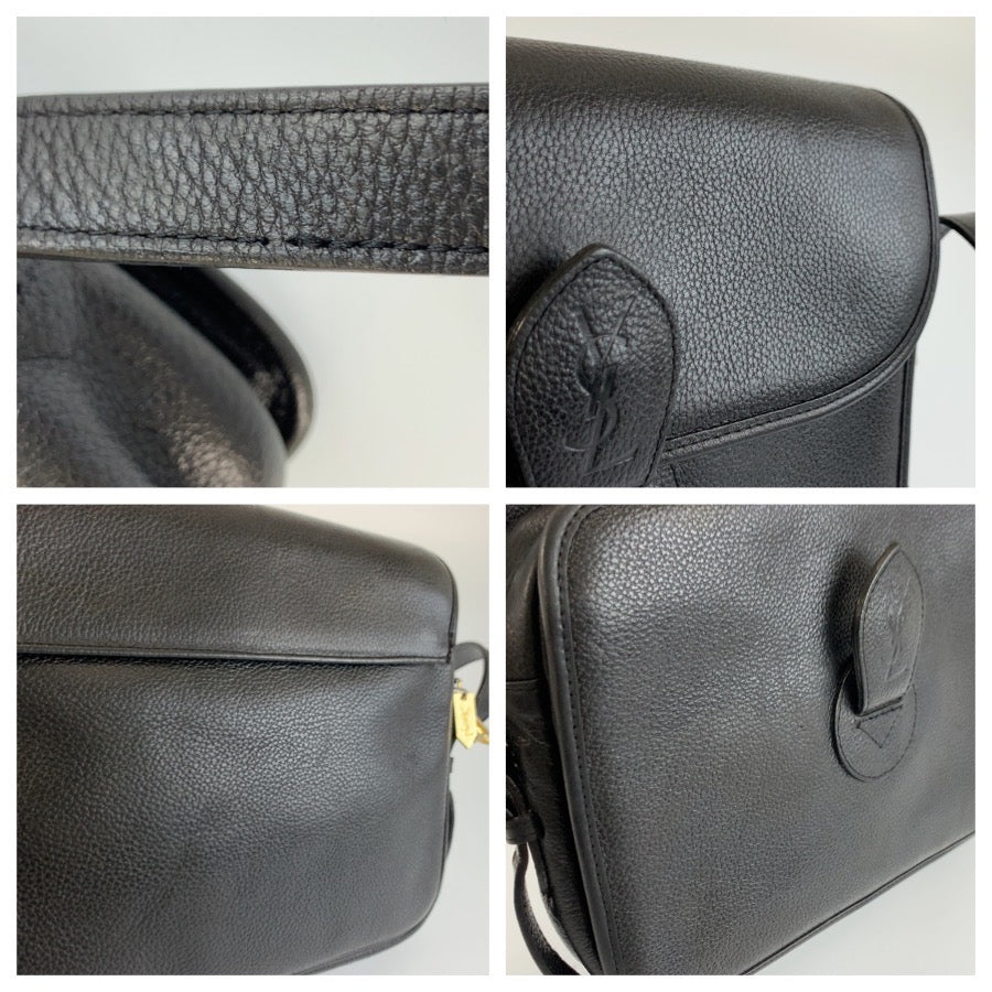 25687
YVES SAINT LAURENT イヴ サンローラン ヴィンテージ YSL ブラック 黒 ゴールド金具 レザー ショルダーバッグ ポシェット レディース ABP35