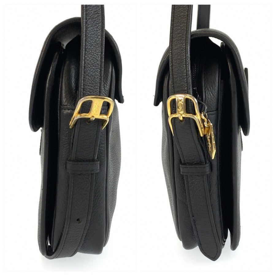 25687
YVES SAINT LAURENT イヴ サンローラン ヴィンテージ YSL ブラック 黒 ゴールド金具 レザー ショルダーバッグ ポシェット レディース ABP35