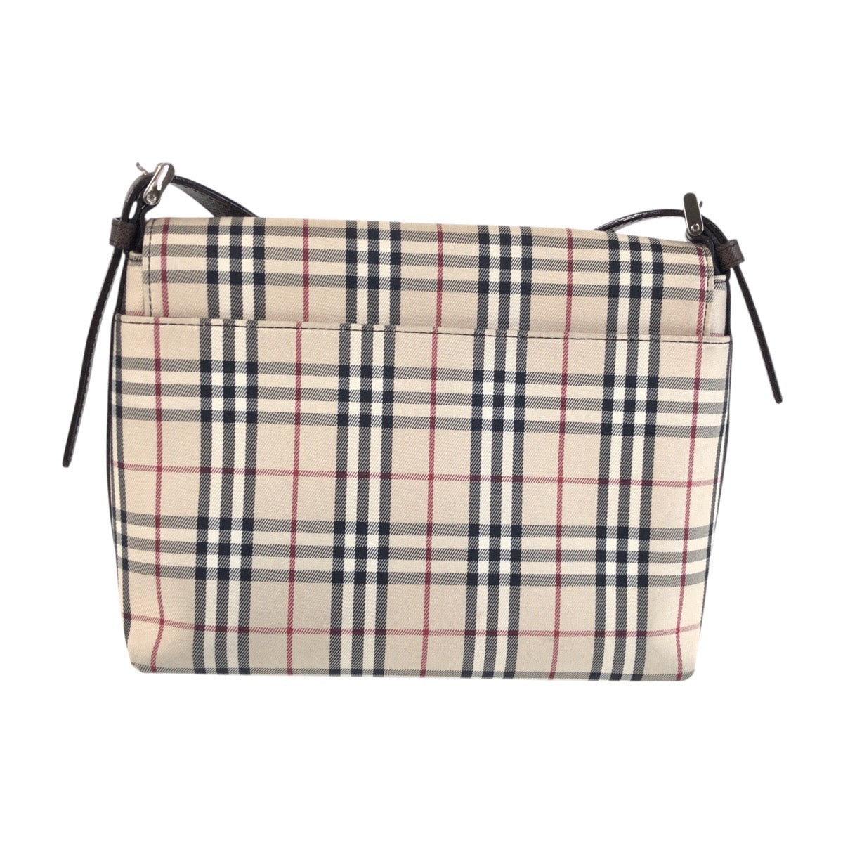 25690
BURBERRY バーバリー チェック柄 ベージュ ブラウン シルバー金具 キャンバス / レザー ショルダーバッグ ポシェット レディース AB28