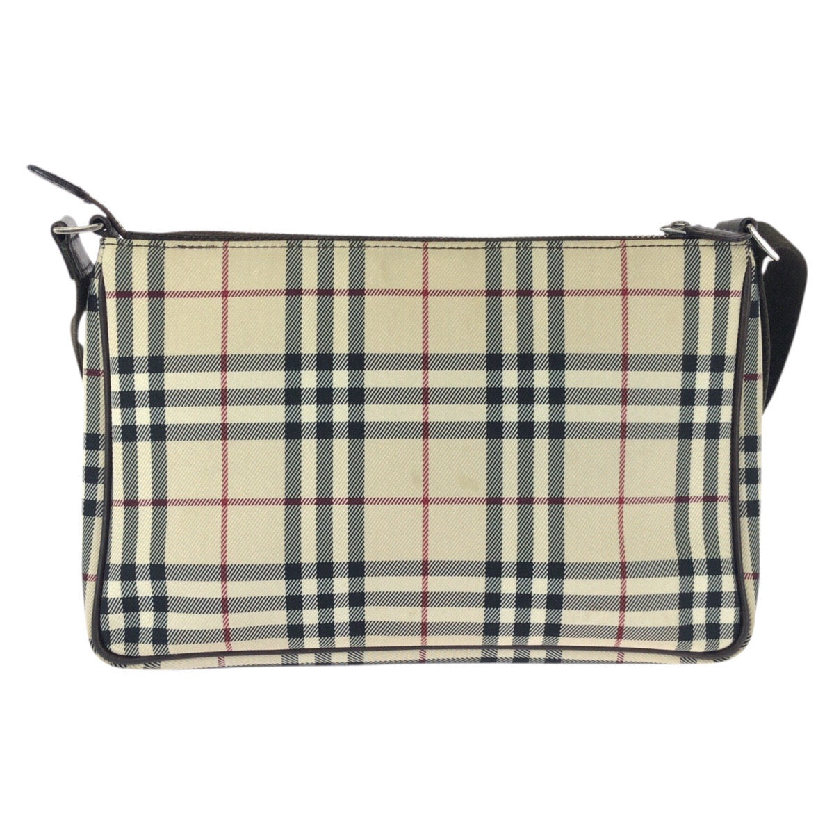 25693
BURBERRY バーバリー チェック柄 ベージュ ダークブラウン シルバー金具 キャンバス / レザー ショルダーバッグ レディース AB21