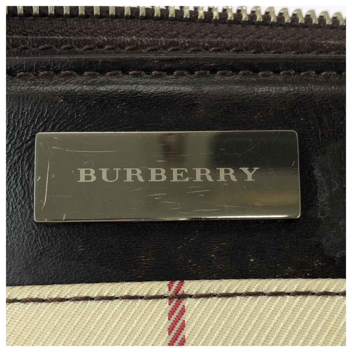 25693
BURBERRY バーバリー チェック柄 ベージュ ダークブラウン シルバー金具 キャンバス / レザー ショルダーバッグ レディース AB21