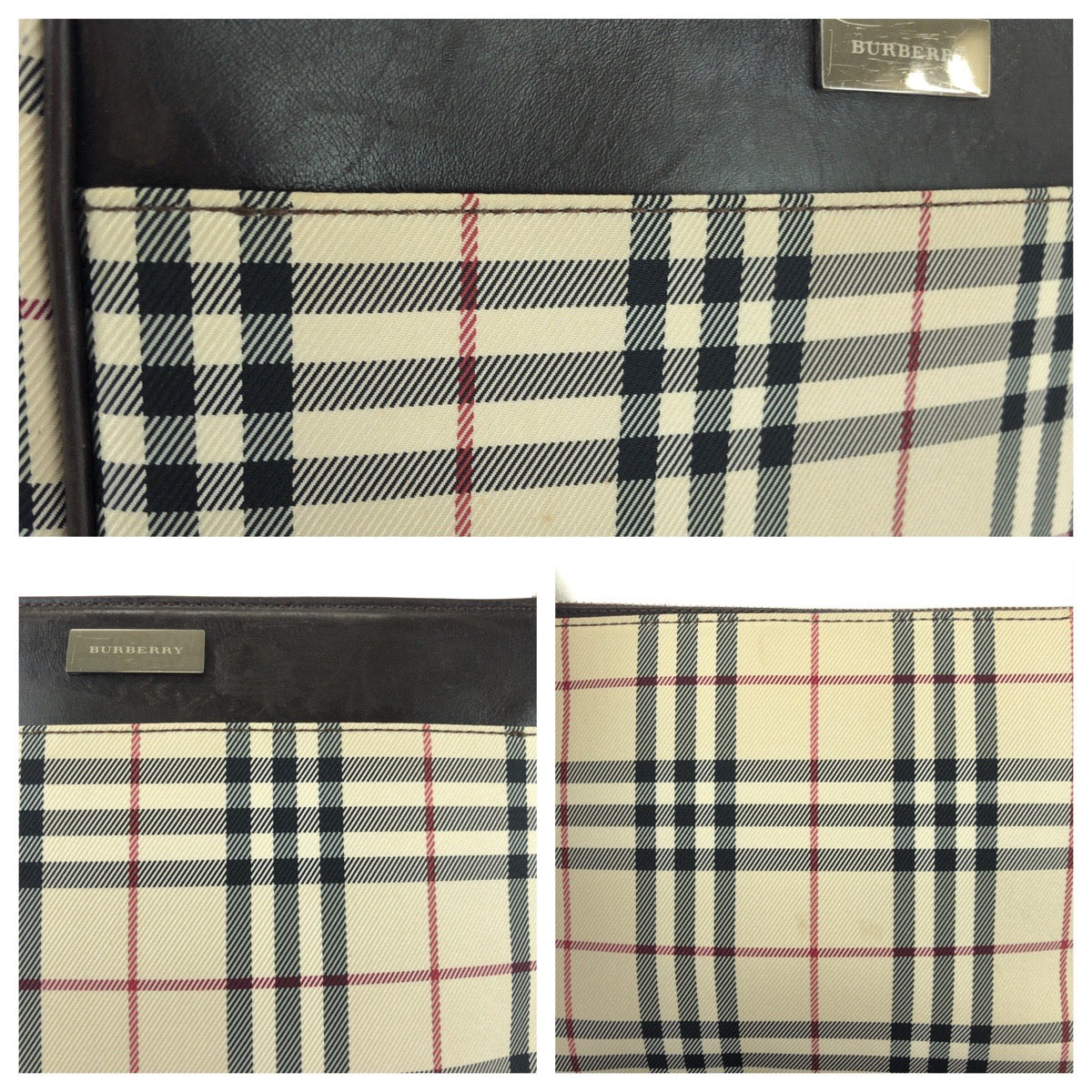 25693
BURBERRY バーバリー チェック柄 ベージュ ダークブラウン シルバー金具 キャンバス / レザー ショルダーバッグ レディース AB21