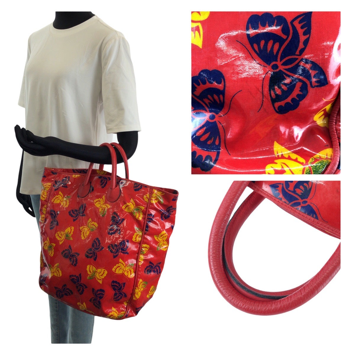 25694
BOTTEGAVENETA ボッテガヴェネタ ヴィンテージ バタフライ レッド マルチカラー パテントレザー トートバッグ レディース ABP35