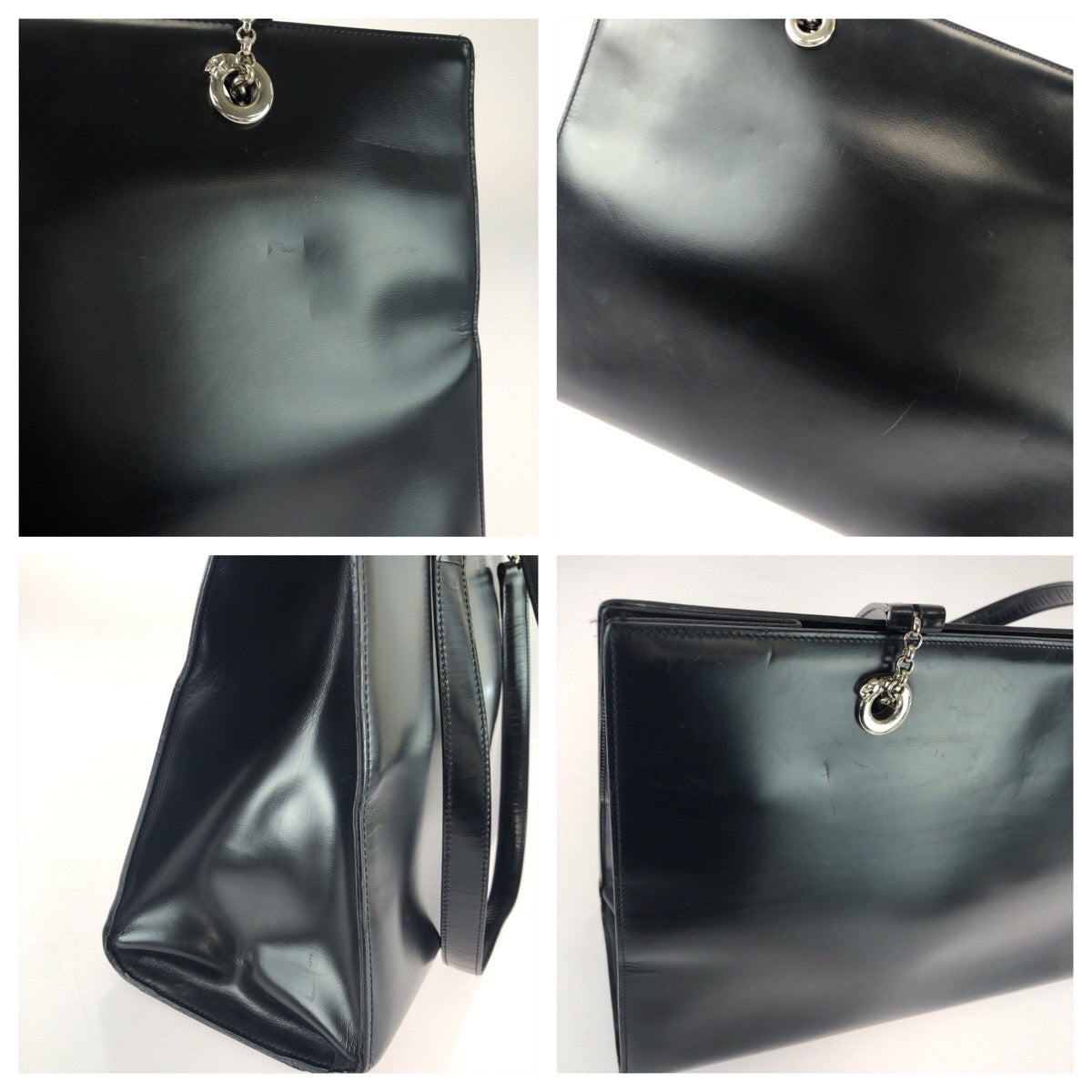 25695
CARTIER カルティエ ヴィンテージ パンテール ブラック 黒 シルバー金具 レザー トートバッグ ショルダーバッグ レディース ABP35