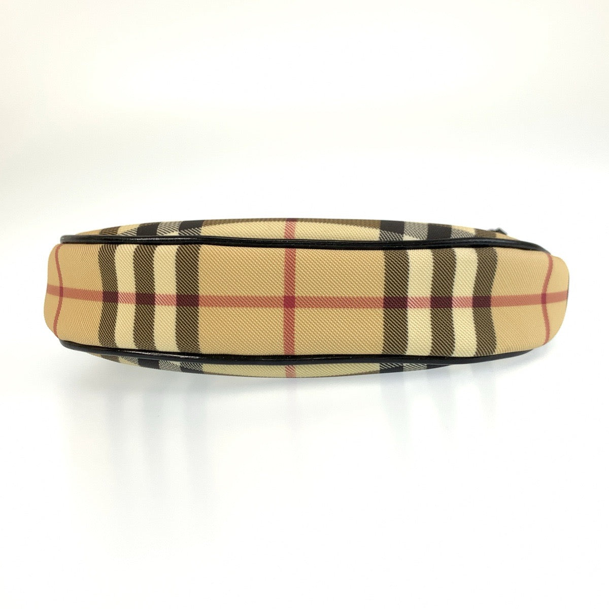 25701
BURBERRY バーバリー チェック柄 ベージュ ブラック シルバー金具 PVC ハンドバッグ ミニホーボー アクセサリーポーチ レディース ABP42
