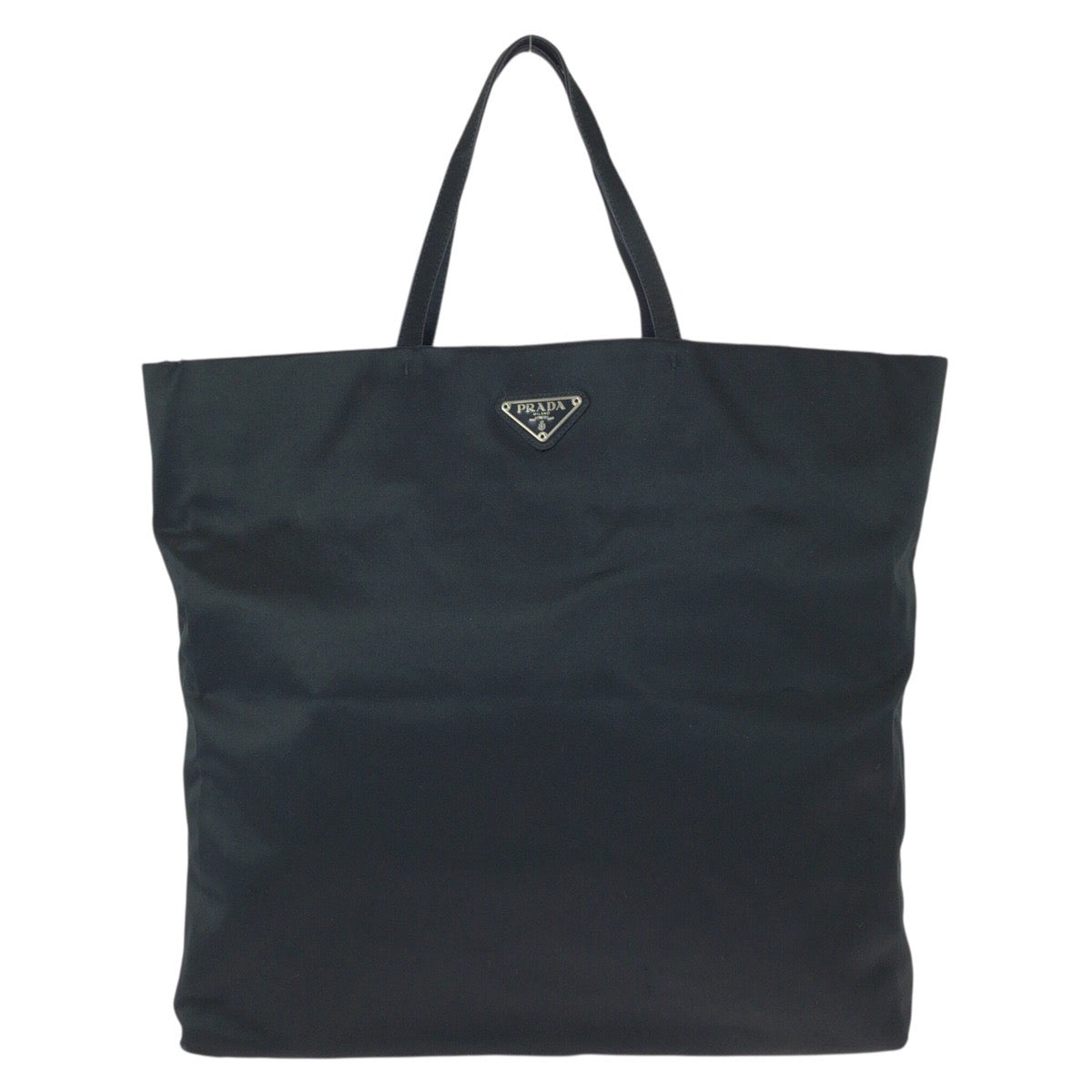 25703
PRADA プラダ 三角ロゴプレート ブラック 黒 シルバー金具 サテン トートバッグ ハンドバッグ レディース ABP35