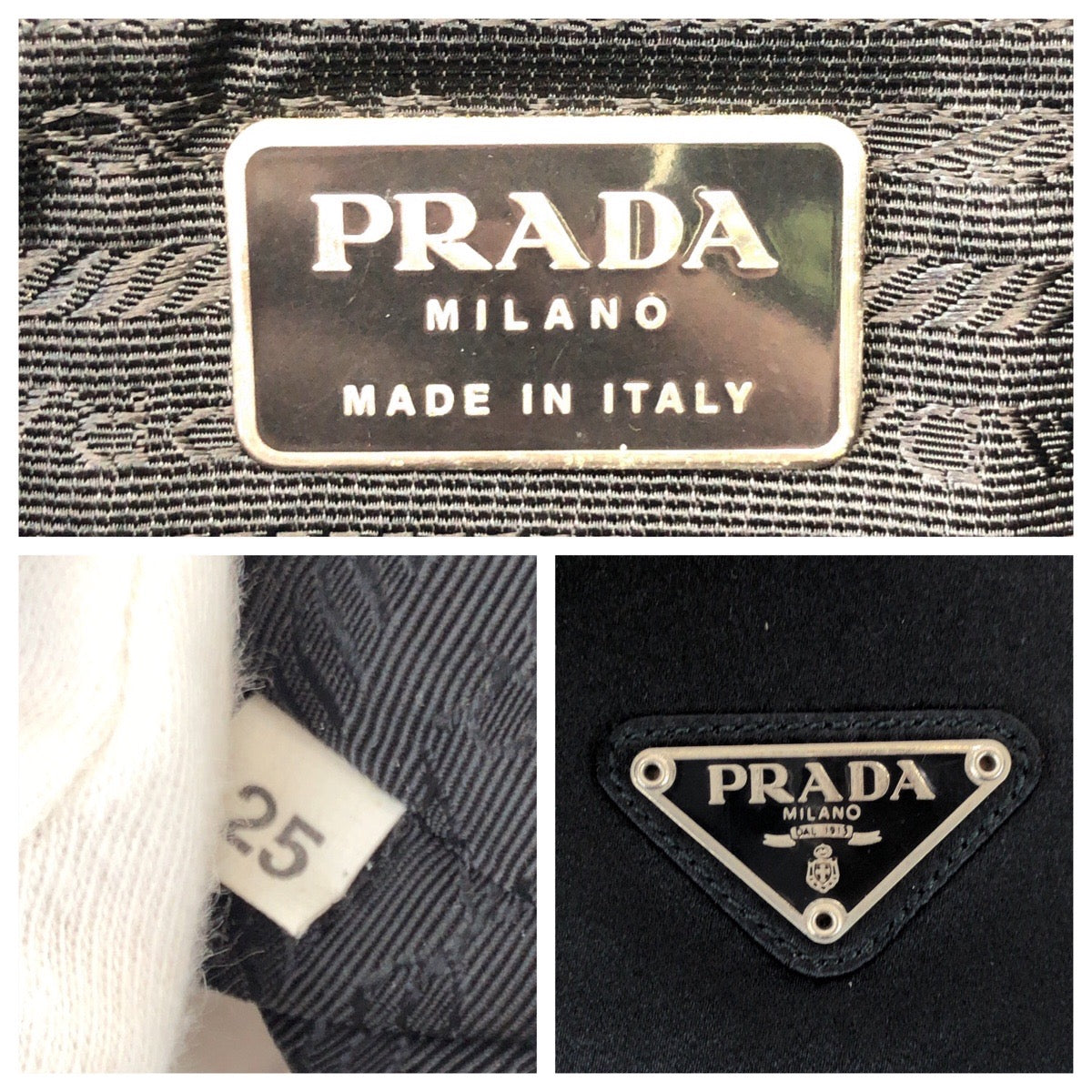 25703
PRADA プラダ 三角ロゴプレート ブラック 黒 シルバー金具 サテン トートバッグ ハンドバッグ レディース ABP35