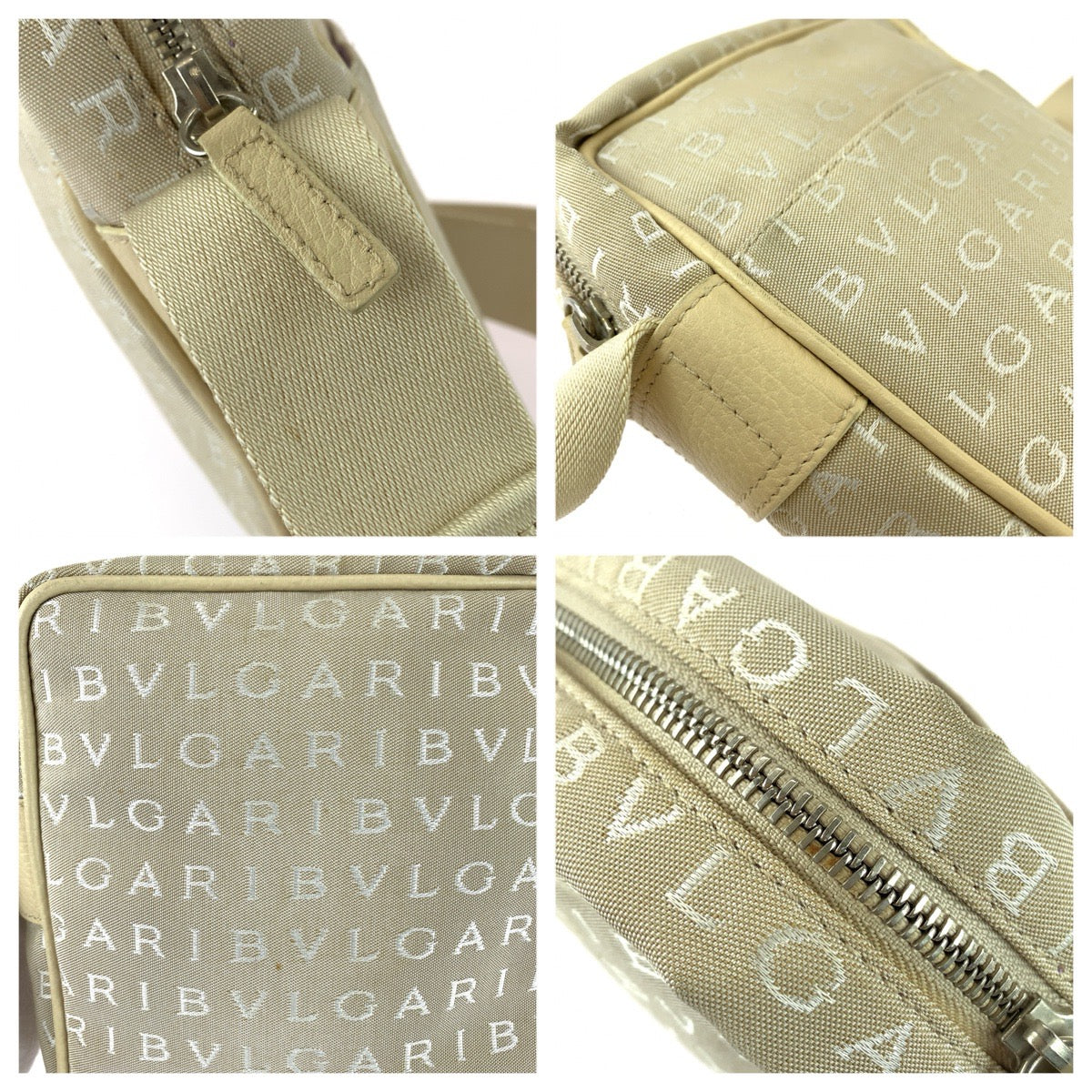 25704
BVLGARI ブルガリ ロゴマニア ベージュ シルバー金具 キャンバス / レザー ショルダーバッグ ポシェット レディース ABP21