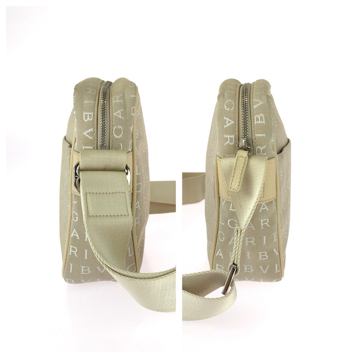 25704
BVLGARI ブルガリ ロゴマニア ベージュ シルバー金具 キャンバス / レザー ショルダーバッグ ポシェット レディース ABP21