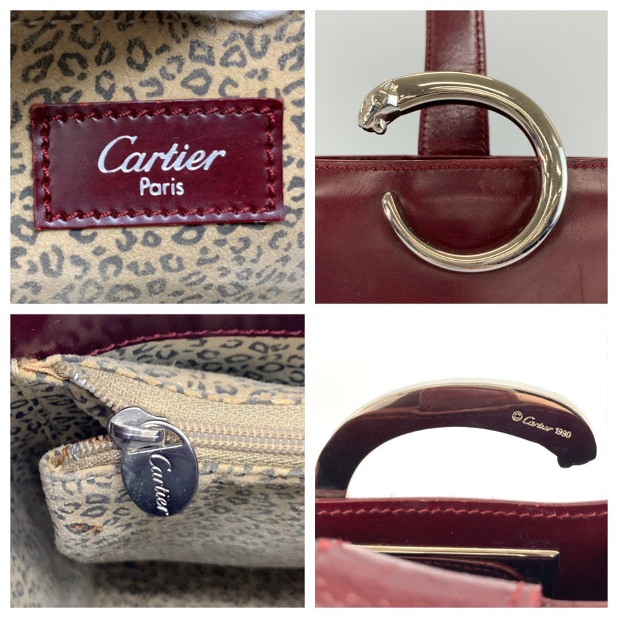 25706
CARTIER カルティエ パンテール ワインレッド ボルドー シルバー金具 レザー ショルダーバッグ レディース AB35