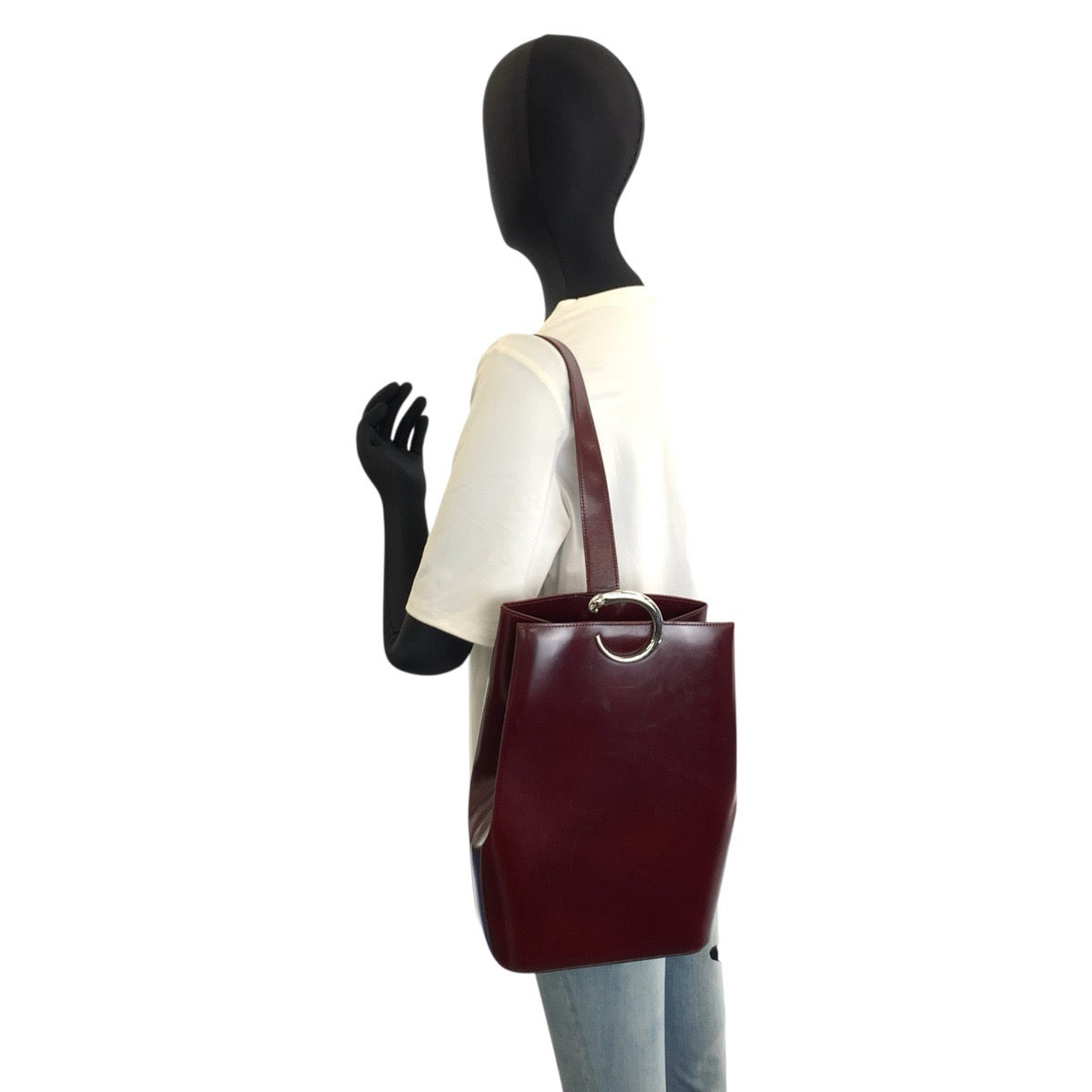 25706
CARTIER カルティエ パンテール ワインレッド ボルドー シルバー金具 レザー ショルダーバッグ レディース AB35