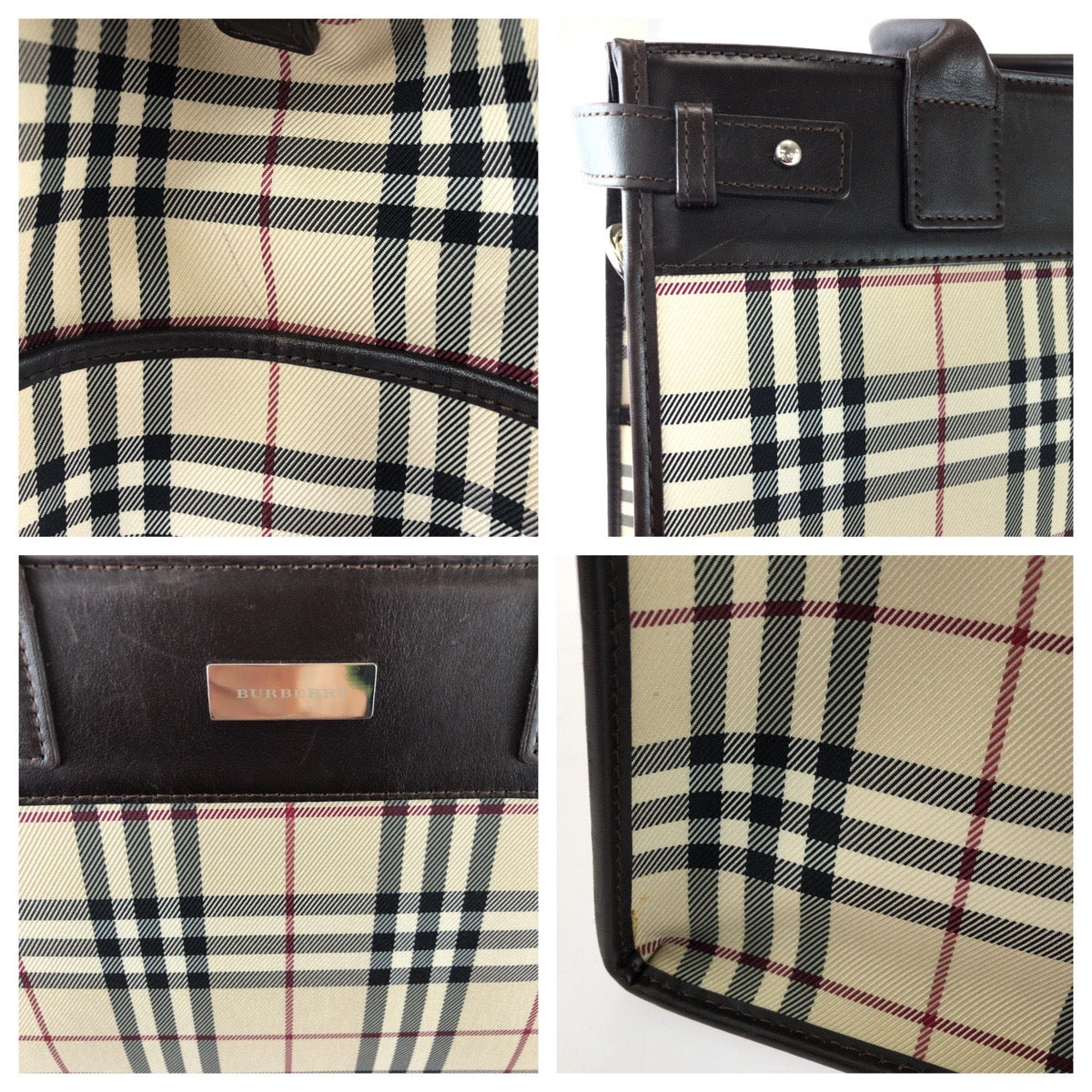 25708
BURBERRY バーバリー チェック柄 2way ベージュ ダークブラウン シルバー金具 キャンバス / レザー トートバッグ ショルダーバッグ レディース ABP35