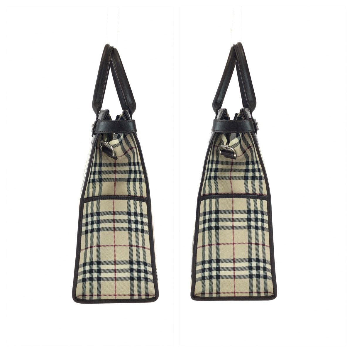 25708
BURBERRY バーバリー チェック柄 2way ベージュ ダークブラウン シルバー金具 キャンバス / レザー トートバッグ ショルダーバッグ レディース ABP35