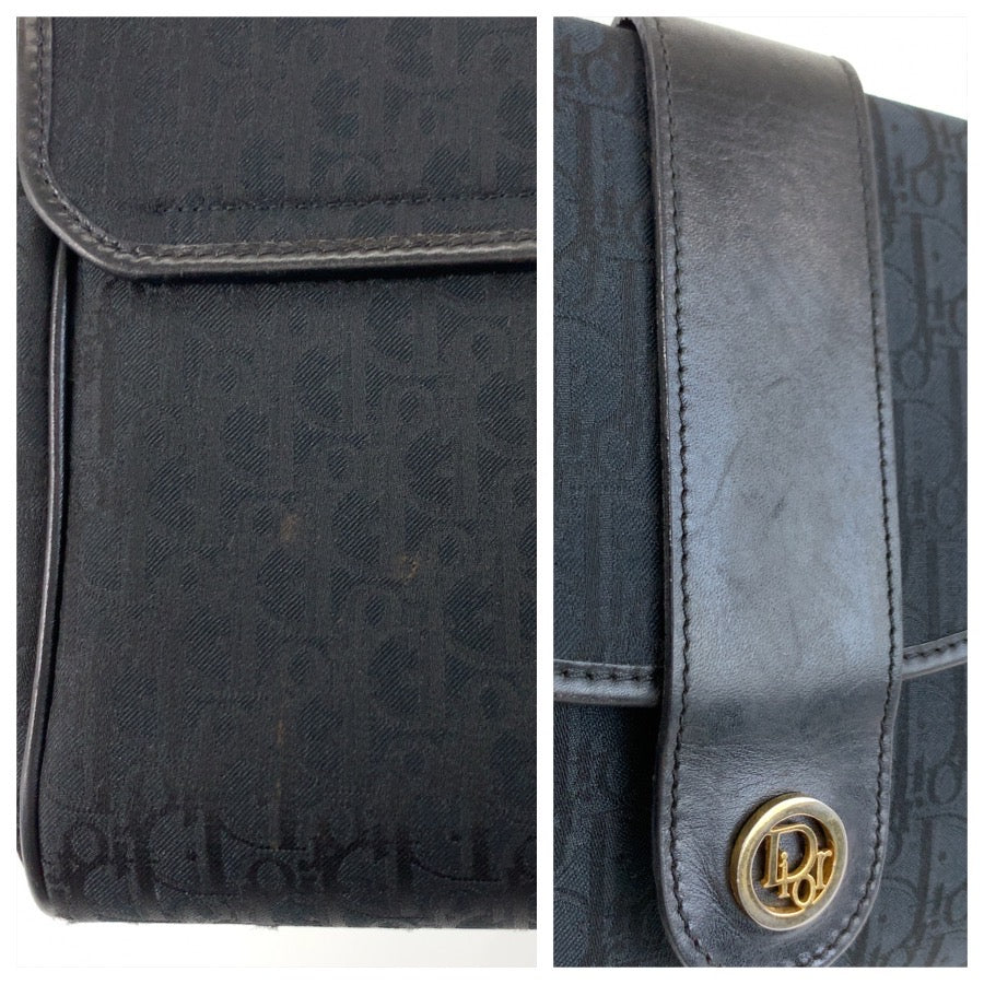 25710
Christian Dior クリスチャンディオール ヴィンテージ トロッター ブラック 黒 ゴールド金具 キャンバス / レザー ショルダーバッグ ポシェット レディース ABP35