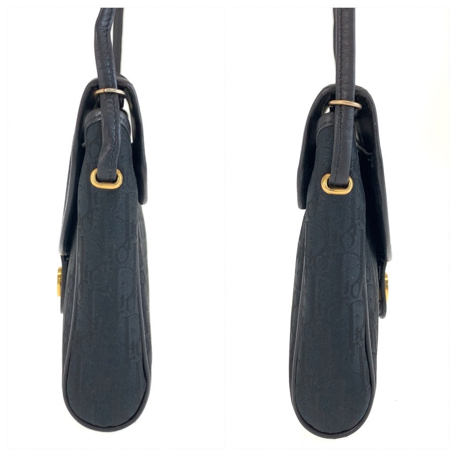 25710
Christian Dior クリスチャンディオール ヴィンテージ トロッター ブラック 黒 ゴールド金具 キャンバス / レザー ショルダーバッグ ポシェット レディース ABP35