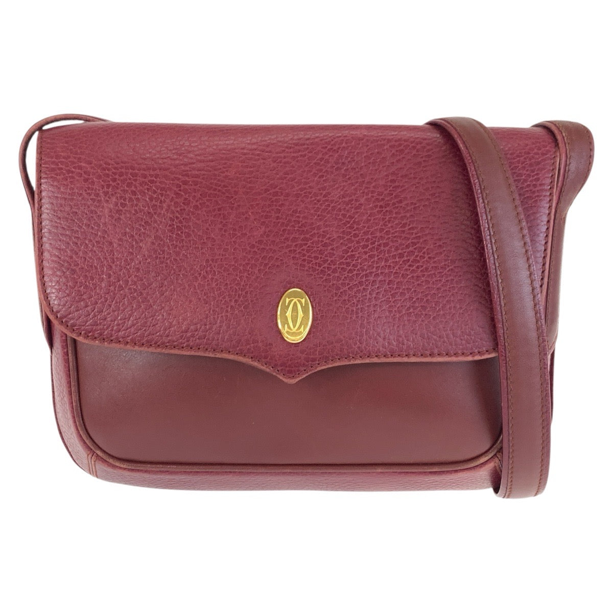25712
CARTIER カルティエ マストライン ボルドー ゴールド金具 レザー ショルダーバッグ ポシェット レディース ABP30
