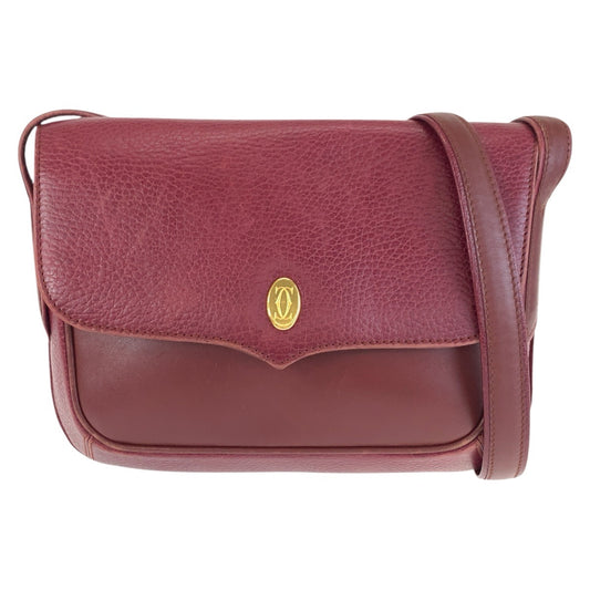 25712
CARTIER カルティエ マストライン ボルドー ゴールド金具 レザー ショルダーバッグ ポシェット レディース ABP30