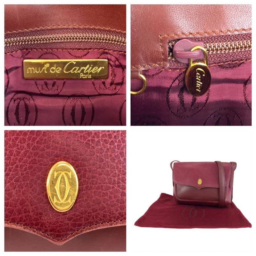25712
CARTIER カルティエ マストライン ボルドー ゴールド金具 レザー ショルダーバッグ ポシェット レディース ABP30