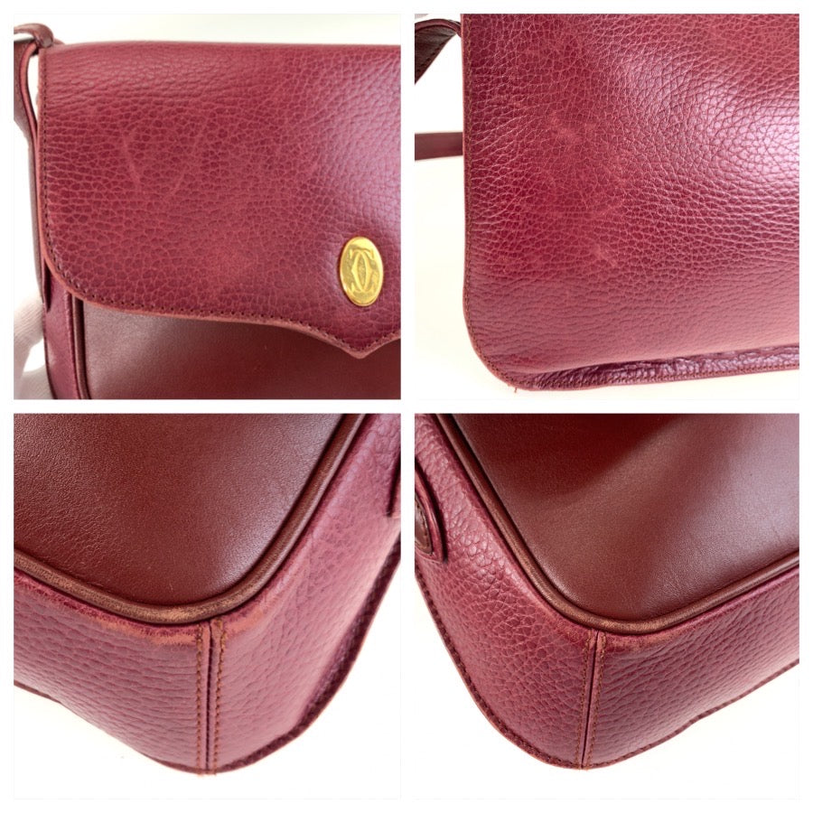25712
CARTIER カルティエ マストライン ボルドー ゴールド金具 レザー ショルダーバッグ ポシェット レディース ABP30