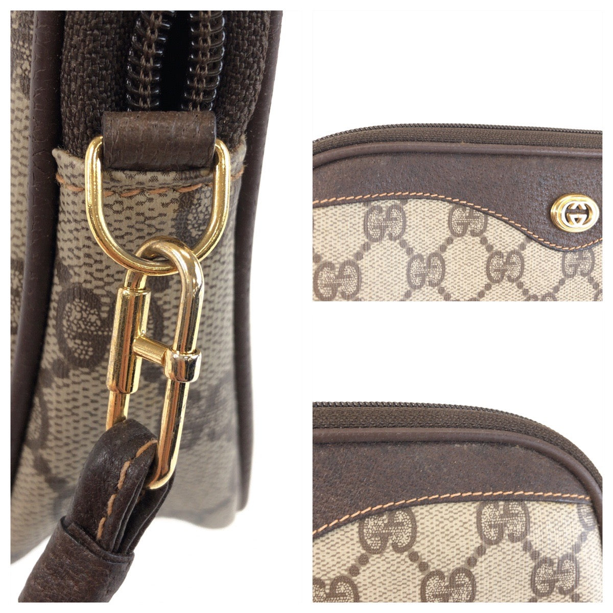25714
GUCCI グッチ ヴィンテージ オールドグッチ ベージュ ブラウン ゴールド金具 GGスプリームキャンバス / レザー 97 02 068 ショルダーバッグ ポシェット レディース ABP28