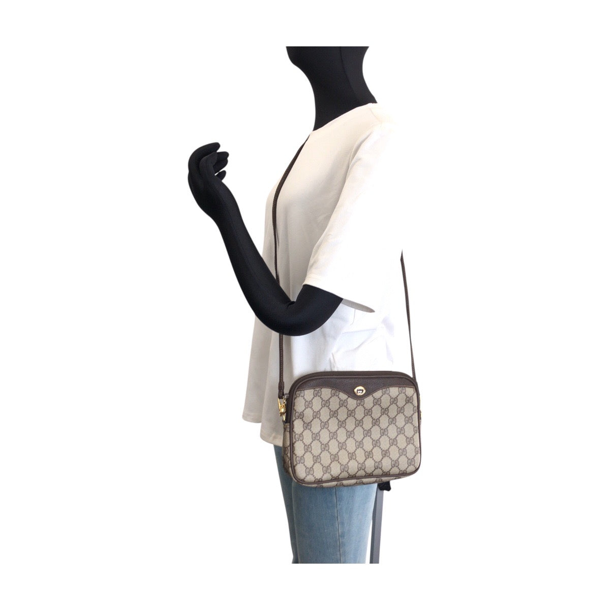 25714
GUCCI グッチ ヴィンテージ オールドグッチ ベージュ ブラウン ゴールド金具 GGスプリームキャンバス / レザー 97 02 068 ショルダーバッグ ポシェット レディース ABP28
