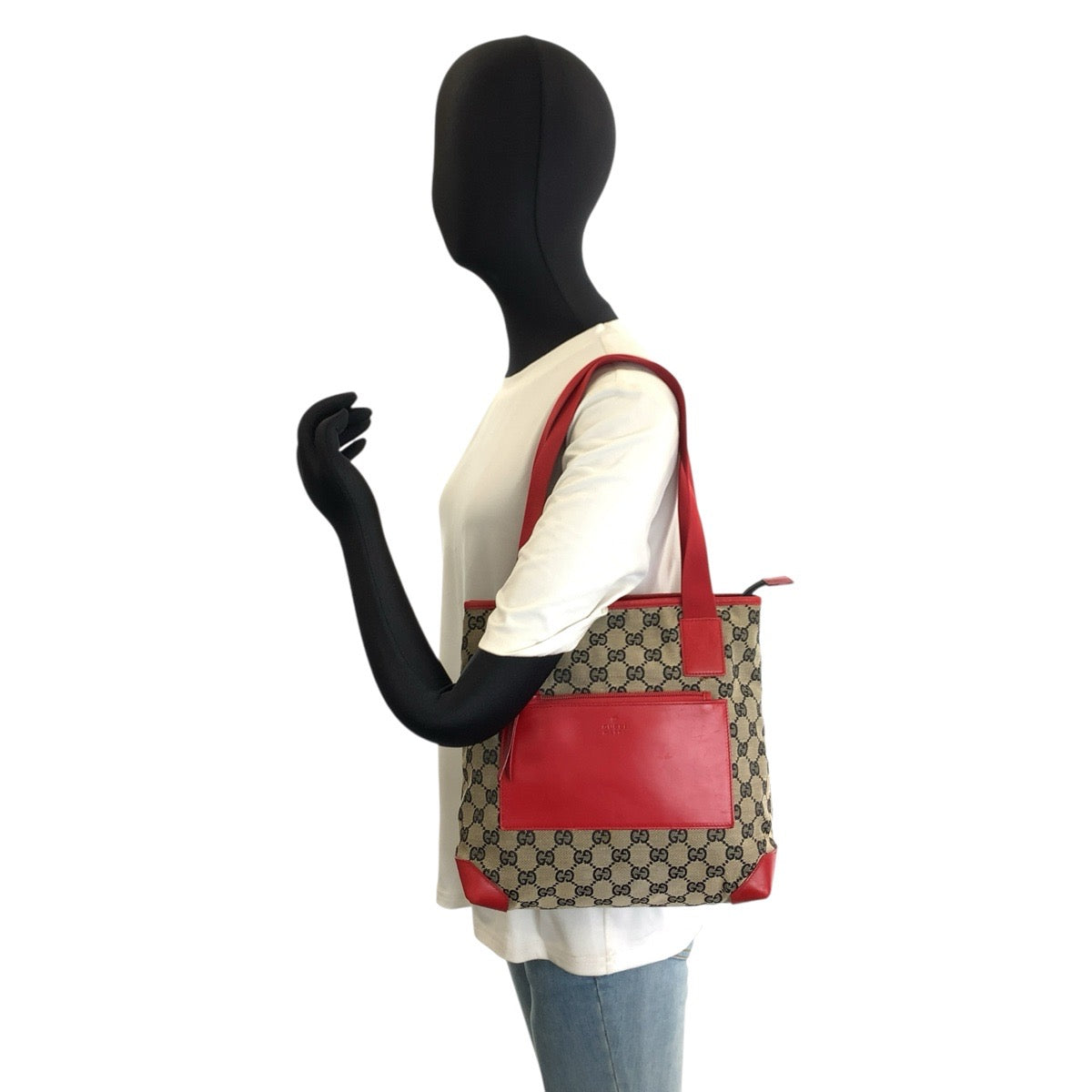 25715
GUCCI グッチ レッド ベージュ GGキャンバス / レザー 019 0402 トートバッグ ショルダーバッグ レディース ABP35