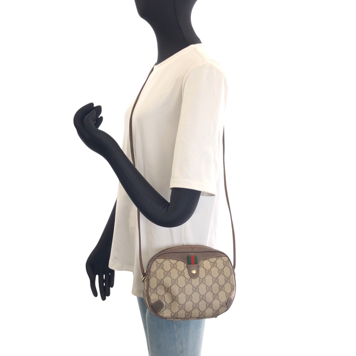 25720
GUCCI グッチ ヴィンテージ シェリーライン ベージュ ブラウン ゴールド金具 GGスプリームキャンバス / レザー 89 02 066 ショルダーバッグ ポシェット レディース ABP30