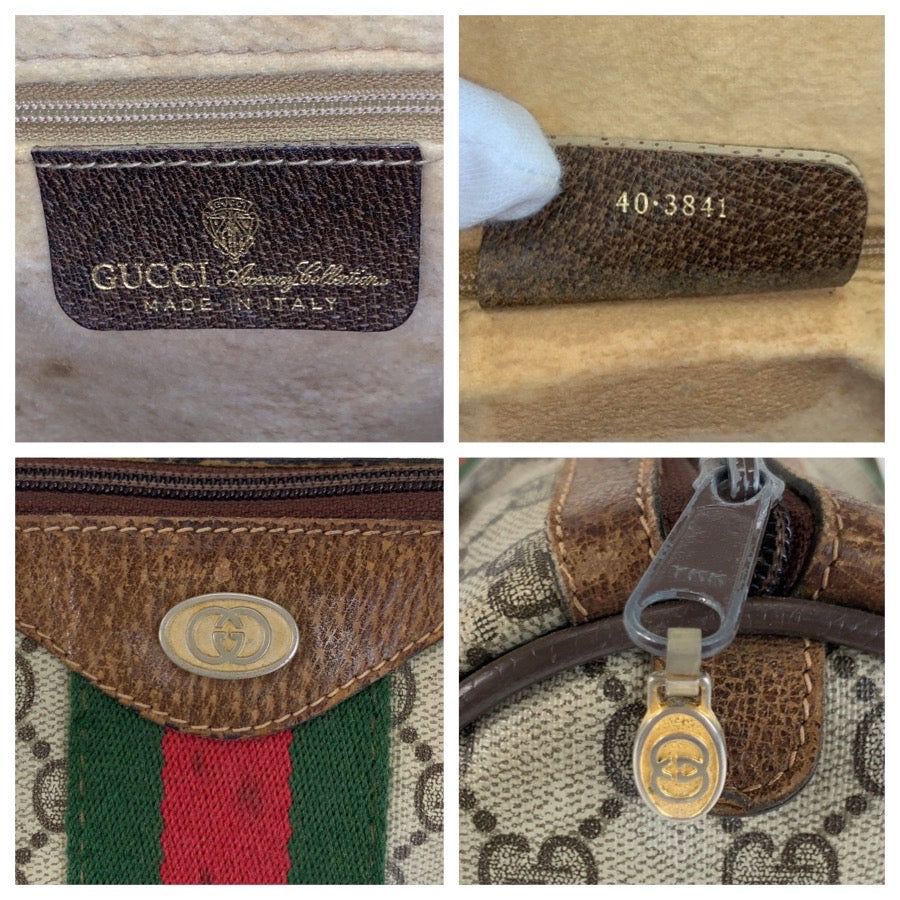 25723
GUCCI グッチ ヴィンテージ シェリーライン ベージュ ブラウン ゴールド金具 GGスプリームキャンバス 40 3841 ハンドバッグ ボストンバッグ レディース AB28