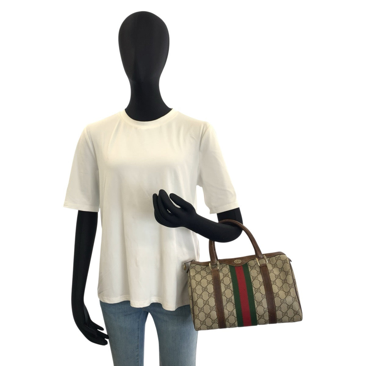 25723
GUCCI グッチ ヴィンテージ シェリーライン ベージュ ブラウン ゴールド金具 GGスプリームキャンバス 40 3841 ハンドバッグ ボストンバッグ レディース AB28
