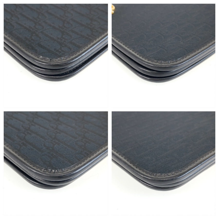 25727
Christian Dior クリスチャンディオール トロッター ブラック 黒 ゴールド金具 キャンバス チェーンショルダーバッグ ポシェット レディース A42